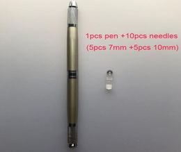 10 pcs roller pin needles with 1 pcs three head tattoo manual pen for eyebrow permanent makeup microblading pen fog shading needle2748609