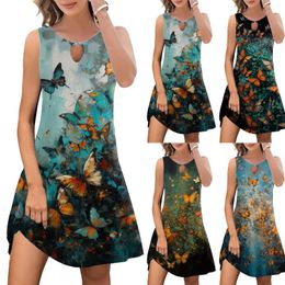 Casual Dresses Women's Summer Dress 2024 Fashion Bohemian Print Cover Up Round Neck Sleeveless Tank Top