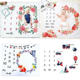 Blankets 2024 Baby Accessories Born Infants Blanket Mat Pography Prop Monthly Growth Letter Print Floral Playmats