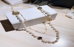 Multi layer long sweater statement necklace for woman new fashion luxury designer lovely beautiful camillia flower pearl7864212