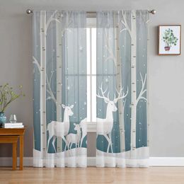 Window Treatments# Christmas White Snow World Tulle Curtains for Living Room Decoration Modern Chiffon Sheer Voile christmas curtains Y240517