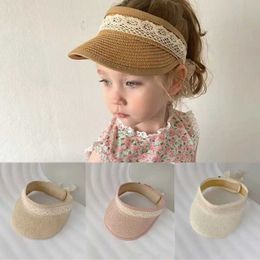 Caps Hats Summer Childrens Hat Korean Fashion Lace Simple Solid Str Suitable for Children and Girls Thin Hollow Breathable Childrens Sun Umbrella Outdoor WX