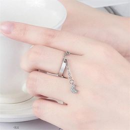 Cluster Rings Classic Zircon Star Moon Tassel Ring Women Index Finger Accessories Fashion 925 Sterling Silver Female Jewelry Adjustable