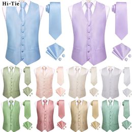 Men's Vests Hi-Tie Solid Voilet Lilac Silk Mens Suit Vest 4PC Woven Waistcoat Tie Pocket Square Cufflink Business Wedding Dress Waist Jacket