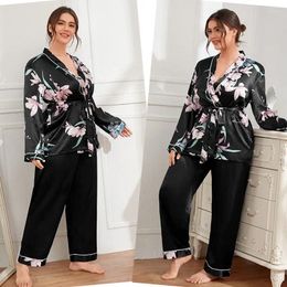 Women's Sleepwear Large Size Pajamas Women Cardigan Lace-up Robe Sleep Trousers Casual Loose Home Ladies Suit Can Be Worn Outside