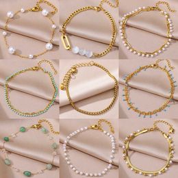 Anklets Womens accessories stainless steel Jewellery gold trendy ankle bracelet imitation pearl charm beach ankle bracelet d240517