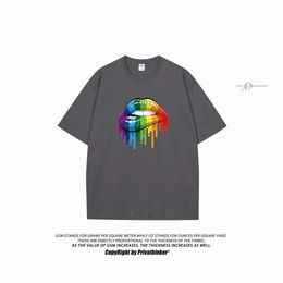 Men's T-Shirts Hip Hop Graphic Men Short Slve T-shirts Rainbow Lips Summer Cotton Unisex Tops Fashion Trendy Loose Male Ts Clothing Y240516