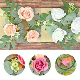 Decorative Flowers 1pc European Candle Rings Candlestick Wreath Artificial Rose Garland Wedding Arrangement Table Decoration Pography Props