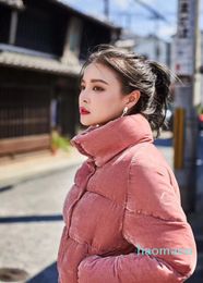Fashionspecial offer Fashion Women Down Jacket Pink Velour Fabric Winter M Brand Stand Collar Women Dress Down Coat6340217