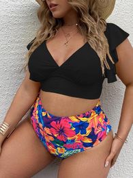 Women's Swimwear 4XL Plus Size Bikini Set Swimsuit Women Retro Vintage Large Bathing Suit Mujer Push Up Biquini Black 2024