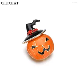 Brooches CZ Stones Cute Pumpkin With Black Hat Halloween Brooch Orange Colour Sweet Gift Pins Jewellery Backpack For Children