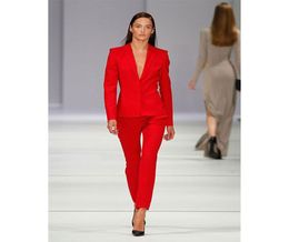 Red Set Women Business Suits Ladies Office Uniform Elegant Pant Suits 2 pieces jacket pants custom made1028463
