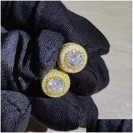 Stud Shiney Cz Earrings High Quality Yellow White Gold Plated Sparkling Round Sier Simated Diamond For Men Women Drop Delivery Jewellery Ot6Uc