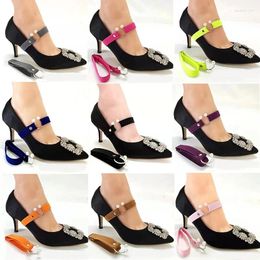 Shoe Parts 1Pair Women High Heels Adjustable Elastic Strap Belt U-shaped Pearl Lazy Shoelace Anti-drop Accessories