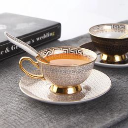 Cups Saucers Luxury European Coffee Cup Double With Tray Classic Grid Original Mug Bone China Design Mate Afternoon Tea Tazas Espresso