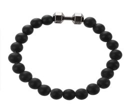 Black Matte Stone Dumbbell Bracelet Fitness Motivation fit Gym Fashion Gift Black/Gun Black2258404