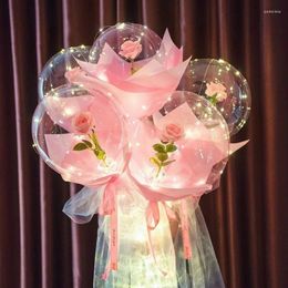 Party Decoration LED Luminous Balloon Rose Bouquet Transparent Bobo Ball Valentines Day Gift Birthday Wedding Holiday Decor Balloons