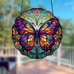 Decorative Figurines Round Butterfly Painted Window Decoration Acrylic Colourful Hanging Wall Exquisite Creative Stained Suncatcher