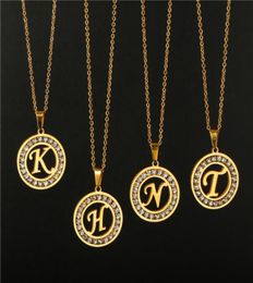 Pendant Necklaces Top Quality Women Girls Initial Letter Necklace Gold Color 26 Letters Charm Pendants Stainless Steel CZ Jewelry 4613782