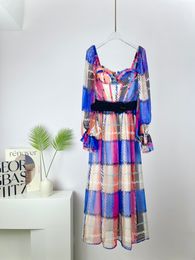 Silk printed medium length slim fitting dress