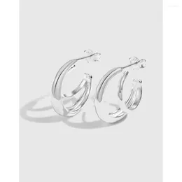 Stud Earrings Real S925 Silver C Women Double Line Curved Female Simple Luxury Jewellery Girl Gift Lady Party Banquet
