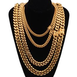 8mm 10mm 12mm 14mm 16mm Miami Cuban Link Chains Stainless Steel Mens 14K Gold Chains High Polished Punk Curb Necklaces Mens Jewellery 201o
