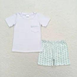 Clothing Sets Short Sleeve White Top Crab Toddler Boys Outfit RTS Kids Baby Clothes Boutique Wholesale In Stock Kid