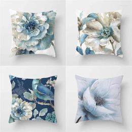 Pillow Painted Blue Print Creative Decoration Study Artistic Conception Decorative Living Room Bedroom Home