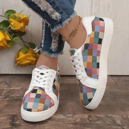 Casual Shoes Sneakers Women's Canvas Plaid Mixed Colors Flat Couple Low-cut Men And Woman Tennis Female