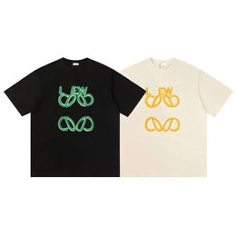 Designer Luxury Loes Classic Summer Fashion Embroidery Fluorescent Green Letter Loose Cotton Round Neck Short Sleeve Men's and Women's Same Style T-shirt