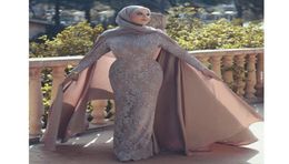Classy Muslim Lace Evening Dresses High Neck Appliqued Sheath Plus Size Prom Gowns With Cape Long Sleeves Vestidos De Fiesta Forma8324159