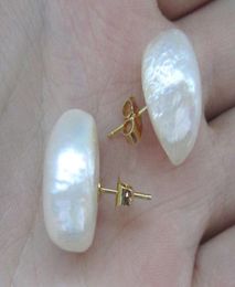 Huge 1416 mm White South Sea Baroque keshi Pearl Earrings 14K YELLOW GOLD7926496