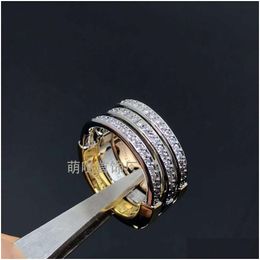 Band Rings Ism Jewelry T Lock U-Shaped Color Ring Single Row Diamond Personalized Versatile V Gold 925 Sier Plated Fashion Ornament W Otk8U