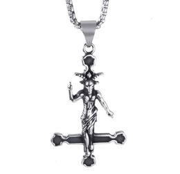 Pendant Necklaces Elfasio Men Stainless Steel Necklace Baphomet Goat Inverted Jewelry Satanic Satan Demon Devil Lucifer8965215