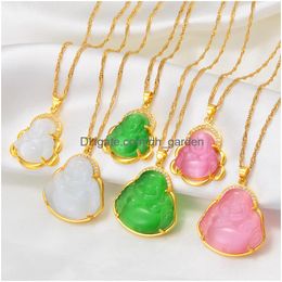 Pendant Necklaces Anniyo Buddha Women Pink/White/Green Amet Chinese Style Maitreya Charms Jewellery Christmas 242606 Drop Delivery Ots3P