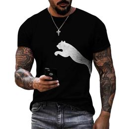 Men's T-Shirts Retro mens T-shirt with wolf and leopard pattern 3D printing casual round neck shirt quick drying Exquisite oversized mens clothing J240515