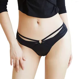 Women's Panties Thongs Cotton Fashion Sexy Low Waisted Bottom Seductive Double Thin Belt Ring Breathable Underpants Womens Underwear