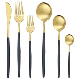 1 2 Set Gold Dinnerware Set Knife Fork Spoon Flatware 304 Stainless Steel Tableware Silverware Matte Kitchen Cutlery 281Y