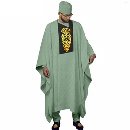 Ethnic Clothing Embroidered Robe Dashiki Cover Shirt Trousers Hat 4 Piece Men's Muslim Costume Fashion Tradition African Agbada Suit For Men