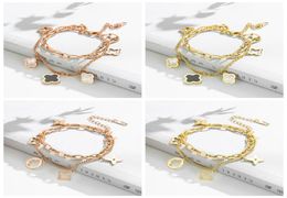 Pretty Double Layer Openwork Stainless Steel Clover Charm Bracelet Lucky Four Leaf Women Jewellery for Women Gift8959206