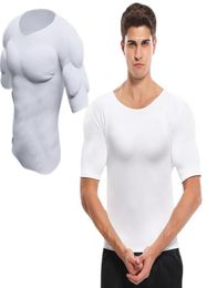 Men039s Body Shapers Men Shaper Fake Muscle Enhancers Top ABS Invisible Pads Chest Tops Soft Protection Male Fitness Muscular U2400740