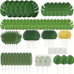 Decorative Flowers 74 PACK 10 Kinds Artificial Palm Leaves Golden Tropical With Stems Jungle Decorations For Hawaiian Luau Party