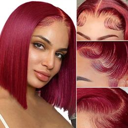 Burgundy Lace Front Wig Human Hair Red Bob 13x4 Straight For Women 150% Density Pre Plucked