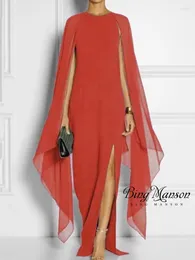 Casual Dresses Autumn Women's European And American Dress Fashion Solid Color Round Neck Cloak Split Irregular Long