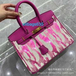 Genuine Leather Handbag Bk High Gloss Patent Leather Snake Pattern Splicing Lychee Pattern Bag for Womens Single Shoulder Crossbody Carryin have logo HB2D