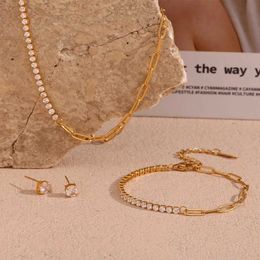 Pendant Necklaces E. B.belle Zirconia Chain Splicing Paper Clip Bracelet 18K Gold Plated Womens Earrings 316L Stainless Steel Accessories J240516