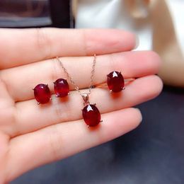 Natural ruby set simple and practical ring necklace womens party wear musthave Jewellery 925 sterling silver 240506