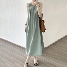 Casual Dresses 2024 Summer In Women's Dress Midi Design Open Back Sleeveless Sundresses Tank Top Loose Pleated Female Clothing 80756