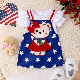 Clothing Sets Baby Girls Short Sleeve Romper With Stars Embroidery Bear Suspender Dress Summer Outfit Baby's