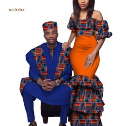 Ethnic Clothing African Couple Clothes Dresses For Women Bazin Riche Long Men Print Gown Top And Pants Party Wedding